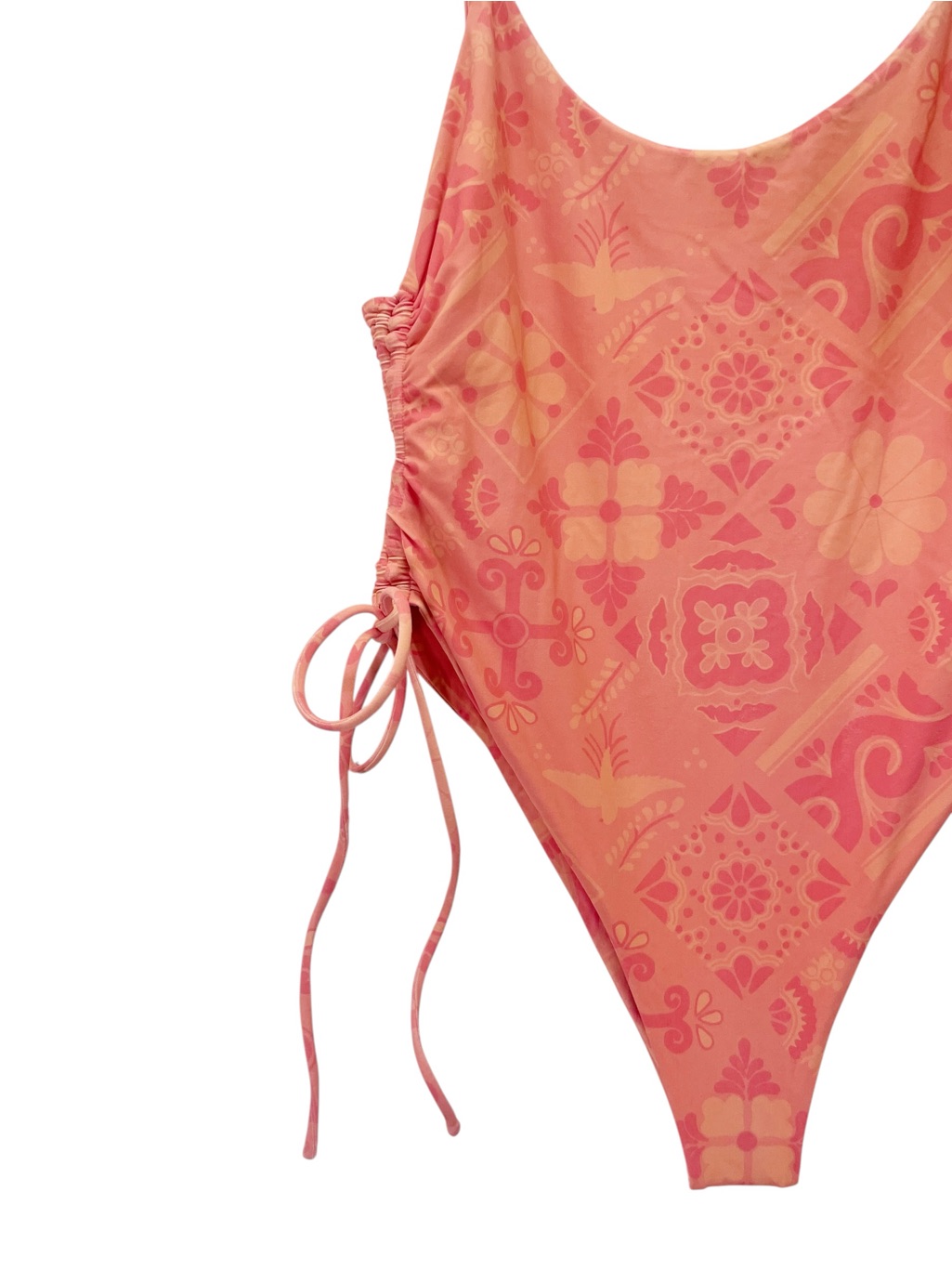 Sun Bleached Rosie One Piece Swimsuit Xl Cabo San Lucas Coral Pink Ruched Tie — image 5 of 8